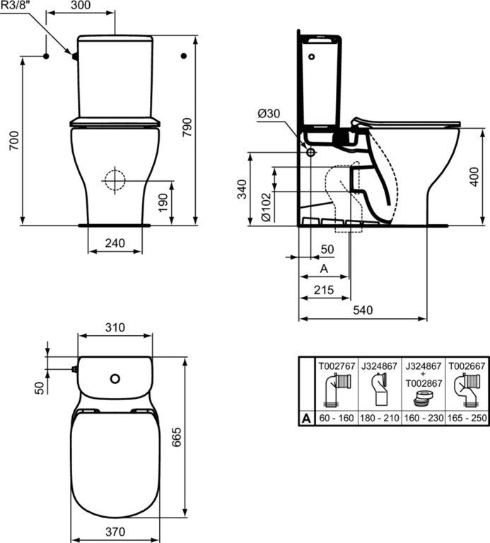 IDEAL STANDART TESI WC pods ar SC vāku un skalojamo kasti. Matēti melns, T0082V3 + T3527V3