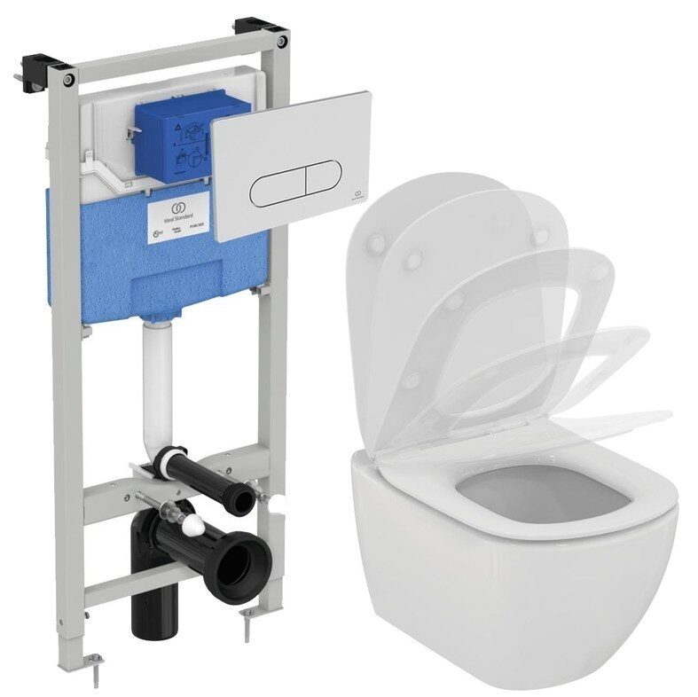 WC sistēma IDEAL STANDART (WC rāmis ProSys 120 + pods Tesi ar SC vāku + poga Oleas M1, hroms)