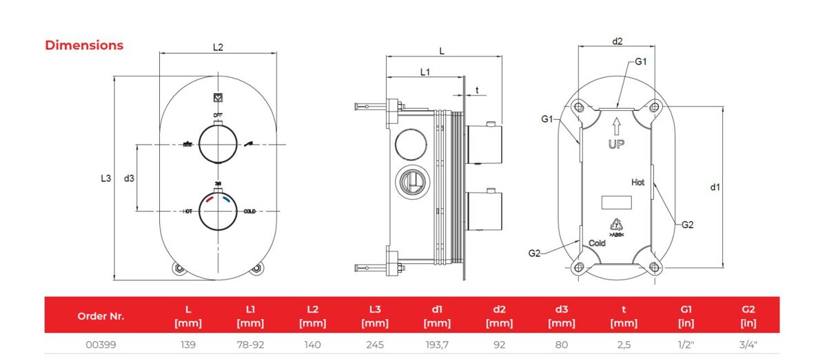 Herz iebūvējams termostata maisītājs ar pārslēdzēju, UH00399
