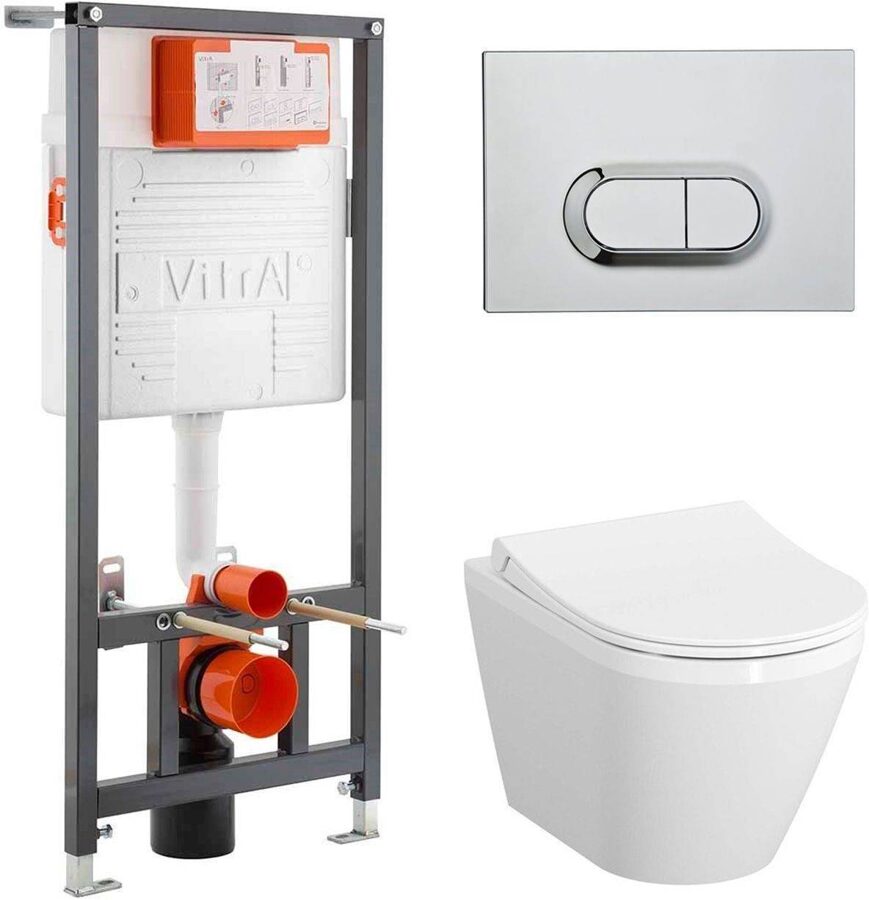 VITRA Integra RIM-EX iebūvējamais tualetes poda (WC) rāmis + skalošanas poga + piekaramais tualetes pods + SC vāks, 139856B0037201