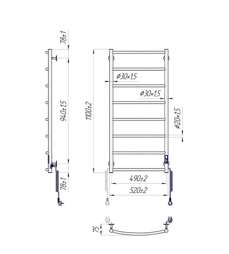 Elektriline käterätikuivati ​​Mario Classic HP 1090x530 kroom, CLAHPI109-53 