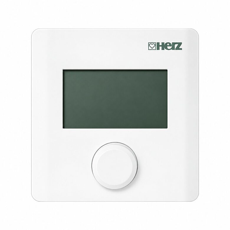 HERZ elektroninen huonelämpötilan säädin LCD-näytöllä, 230 V AC, 5–30 °C, 3F79915