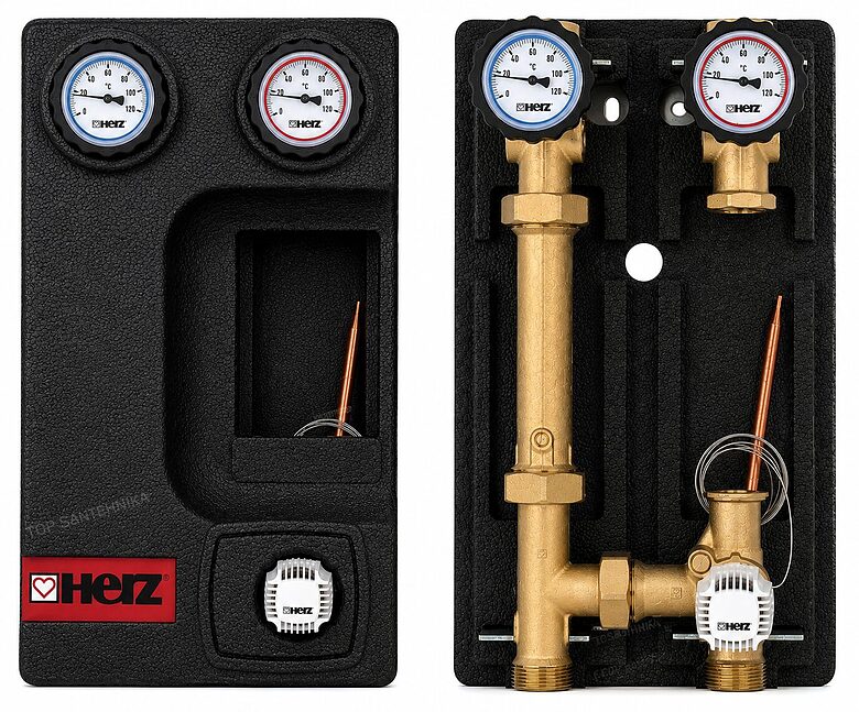 HERZ PUMPFIX Constant CALIS-TS-E šildymo kontūro mazgas be siurblio DN25, Kvs 5,28, 1451407