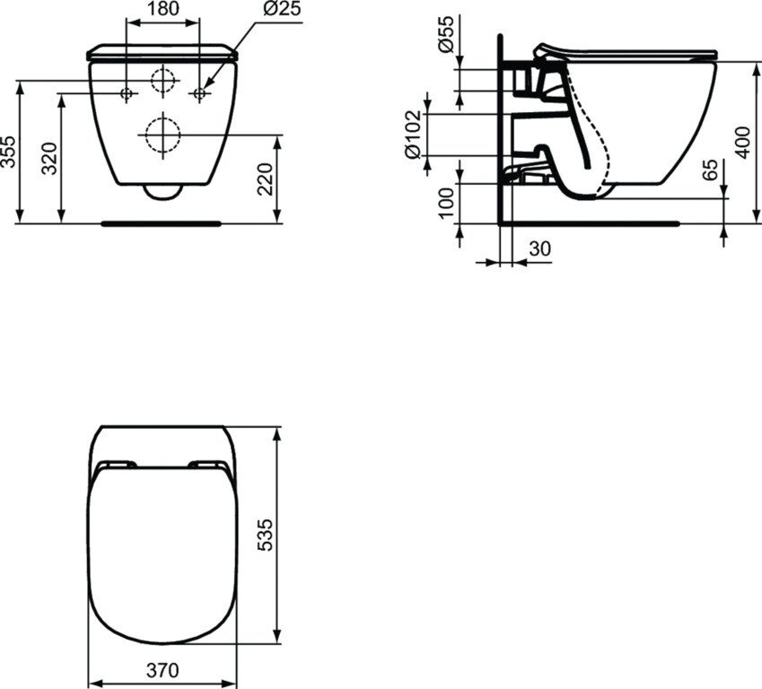 WC sienas pods  IDEAL STANDART TESI ar Soft Close vāku, melns, T0079V3 + T3527V3