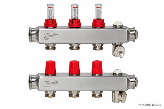 DANFOSS SSM коллектор тёплого пола из нержавеющей стали с расходомерами, 3 контура, 088U0753