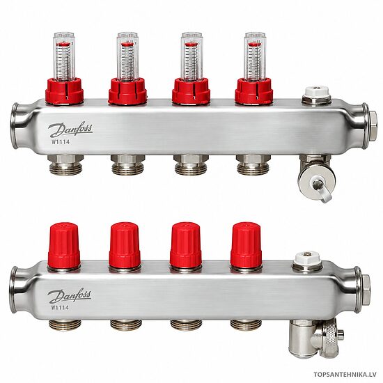 DANFOSS SSM коллектор тёплого пола из нержавеющей стали с расходомерами, 4 контура, 088U0754