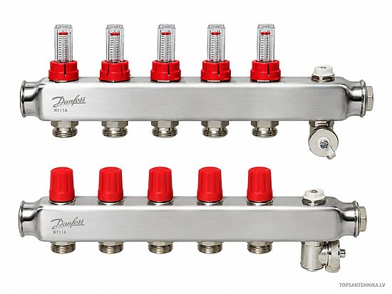 DANFOSS SSM коллектор тёплого пола из нержавеющей стали с расходомерами, 5 контуров, 088U0755