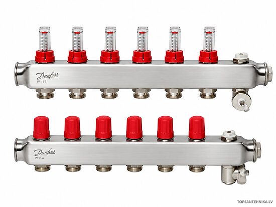 DANFOSS SSM коллектор тёплого пола из нержавеющей стали с расходомерами, 6 контуров, 088U0756