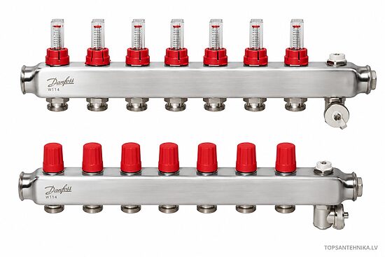 DANFOSS SSM коллектор тёплого пола из нержавеющей стали с расходомерами, 7 контуров, 088U0757