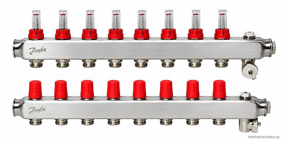 DANFOSS SSM коллектор тёплого пола из нержавеющей стали с расходомерами, 8 контуров, 088U0758