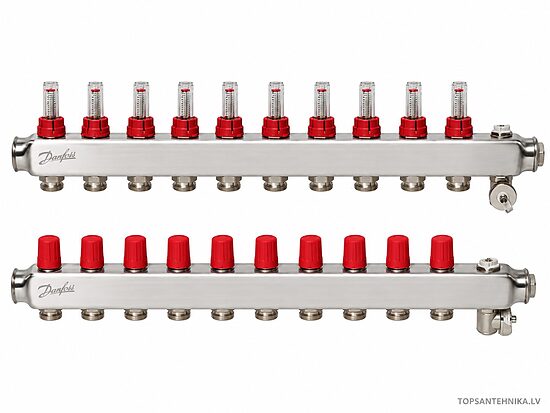 DANFOSS SSM коллектор тёплого пола из нержавеющей стали с расходомерами, 10 контуров, 088U0760