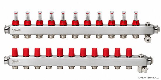 DANFOSS SSM коллектор тёплого пола из нержавеющей стали с расходомерами, 11 контуров, 088U0761