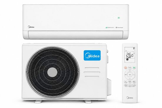 Midea Solunar EF-09RD1H + MX1H-09RD1H inverterkonditsioneer, 9000 BTU, WiFi, AI EcoMaster, R32