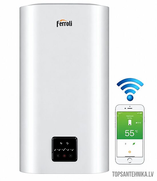 FERROLI TITANO TWIN 80 sähköinen vedenlämmitin 80 l, kaksoissäiliö, pysty-/vaaka-asennus, Wi-Fi, 1,8 kW, GRZ56JKA