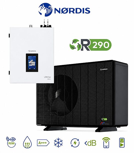 NORDIS Ultima MONO Split 12.0 kW gaiss-ūdens siltumsūknis, R290, HLT12MONO-S / HLT-9-3S