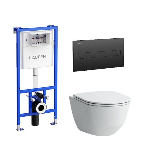 Iebūvējamais WC rāmis LAUFEN LIS CW1 ar melnu pogu + Pro Rimless pods(20966)ar SLIM SC vāku 