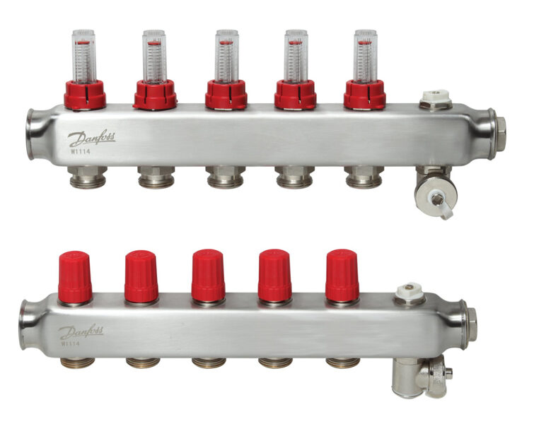 DANFOSS SSM stainless steel floor heating manifold with flow meters 10 loops, 088U0760
