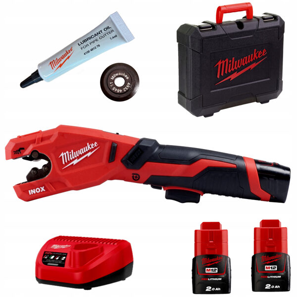 Belaidis vamzdžių pjaustytuvas Milwaukee M12 PCSS-202C 12V (su akumuliatoriumi, pakrovėju ir dėklu) 4933479242 